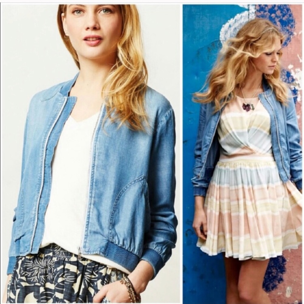 Anthropologie Stone Clay Denim Bomber Jacket